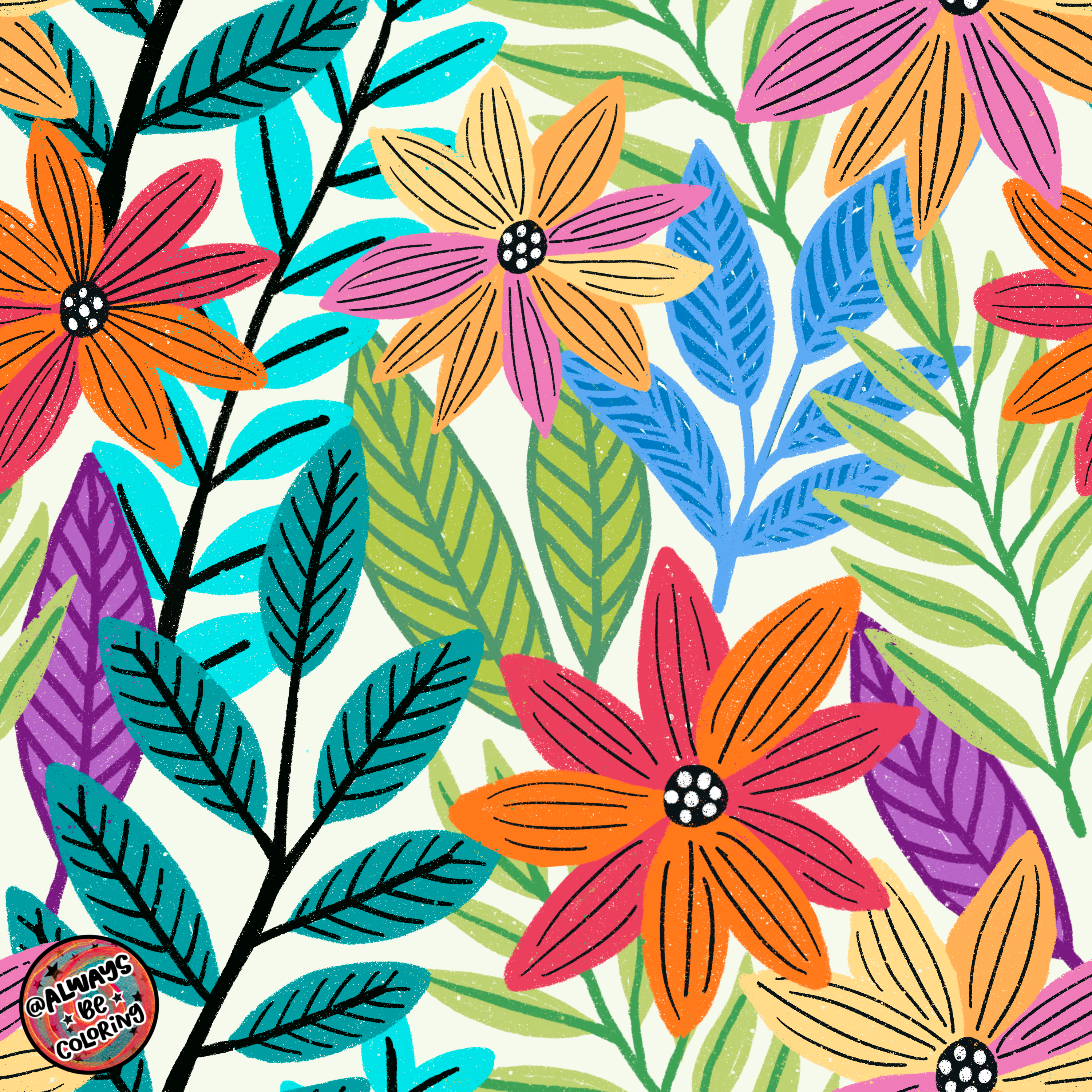 Spring Flowers alwaysbecoloring design graphic design illustration pattern pattern design procreate