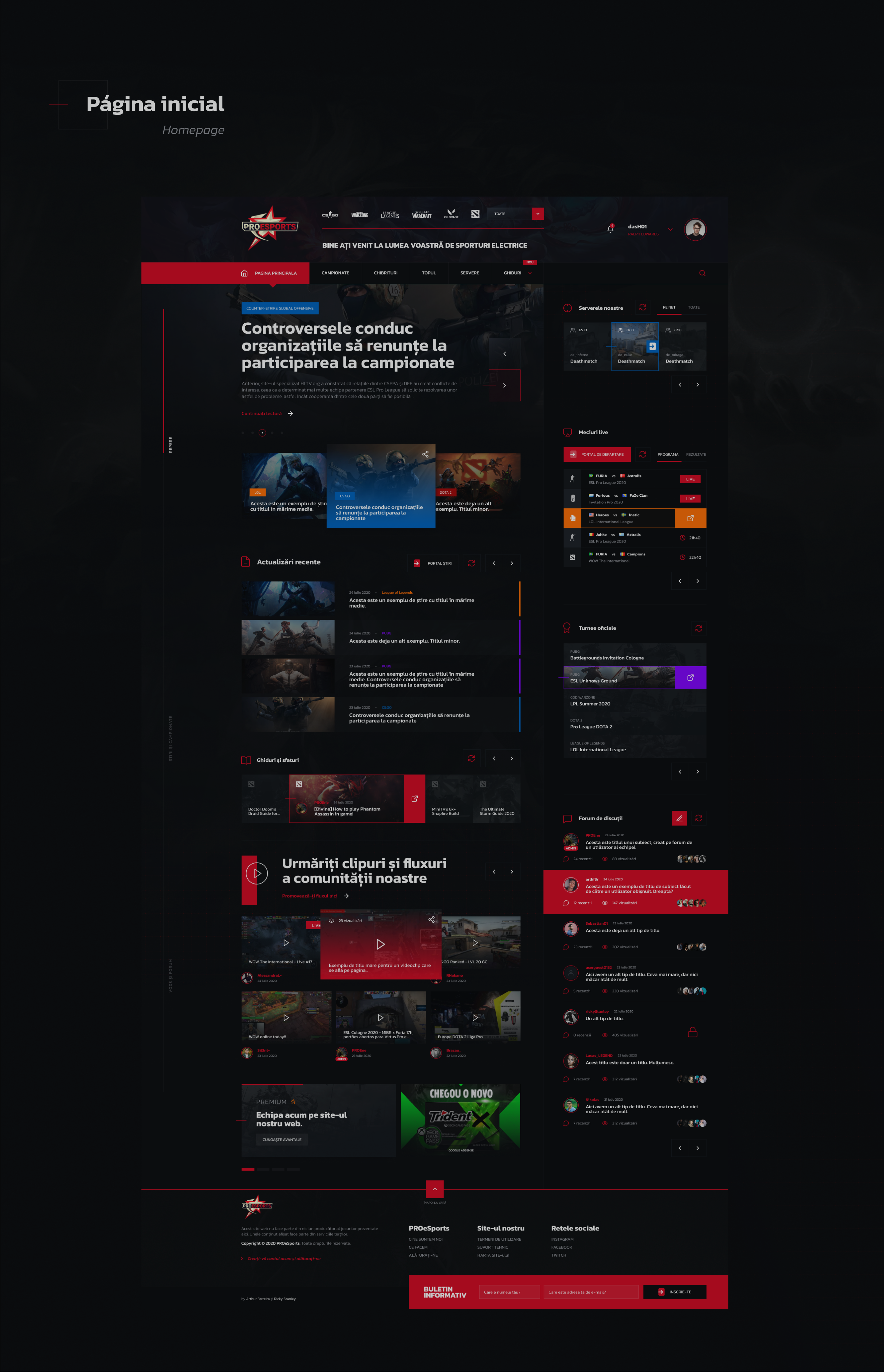 PROeSports — Games website counter strike csgo dashboard design esports home interface layout plataform pubg rainbown six 6 redesign ui valorant