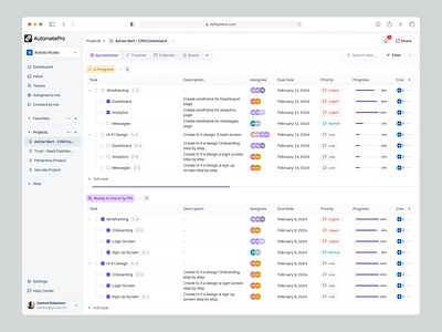 AutomatePro: Project Management Web App Dashboard SaaS app dashboard design management manager product design project project management project manager saas table task task management tool uidesign uiux uiuxdesign uxdesign web app web design