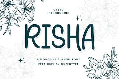 Risha - A Monoline Playful Font - Free 100% design font free freebies fun graphic handcraft handwriting kid line logotype monoline playful poster typography