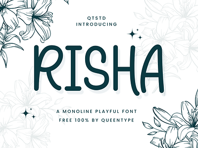 Risha - A Monoline Playful Font - Free 100% design font free freebies fun graphic handcraft handwriting kid line logotype monoline playful poster typography