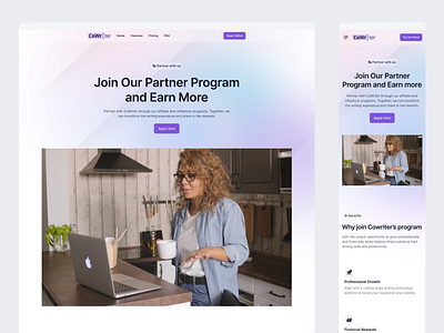 Affiliate Page - Cowriter AI affiliate program ai landing page cowriter earn more influencer program landing page partner with us writer