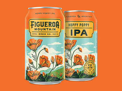 Hoppy Poppy IPA beer branding california craft beer flower illustration landscape packaging poppy system