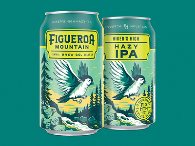 Hiker's High Hazy IPA beer bird branding california can craft beer hiking illustration landscape packaging