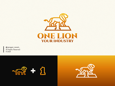One Lion Logo Mark 1 africa animal branding cat forest icon king line art lion lions luxury mark minimal modern monoline negative space one pride symbol