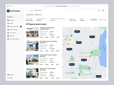 Property search & filter filter map filter property list real etate web app design saas web app search ui ux web app