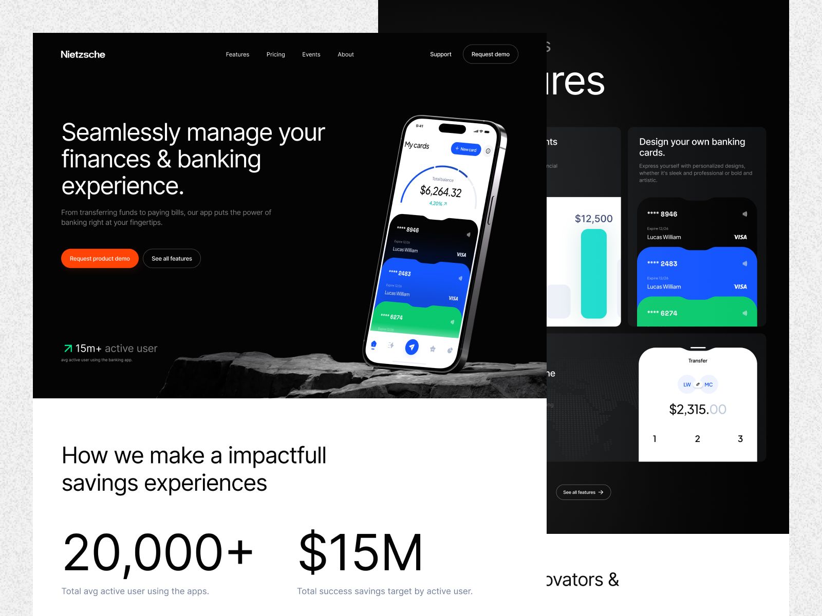 🔥 Nietzsche - Banking Page Website Design amount bank banking card credit design desktop finance homepage landing page mockup pay payment transaction transfer ui ux visa wallet website