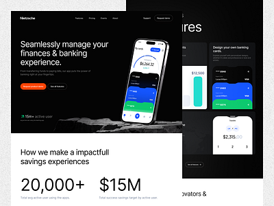 🔥 Nietzsche - Banking Page Website Design amount bank banking card credit design desktop finance homepage landing page mockup pay payment transaction transfer ui ux visa wallet website