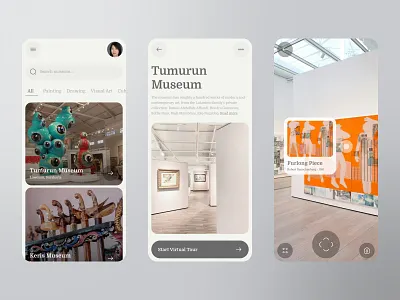 Virtual Tour Museum app ar art clean design exhibition gallery heritage historical inspiration minimal mobile museum statue tour ui ux virtual virtual reality vr