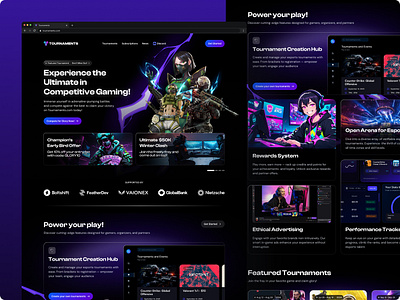 Tournaments Platform anime cyberpunk design frosted glass gambling gaming gaming design illustration landing page neon tournaments ui ux
