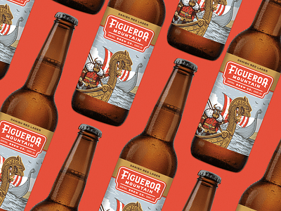 Danish Red Lager beer bottle branding craft beer dragon illustration landscape packaging ship viking