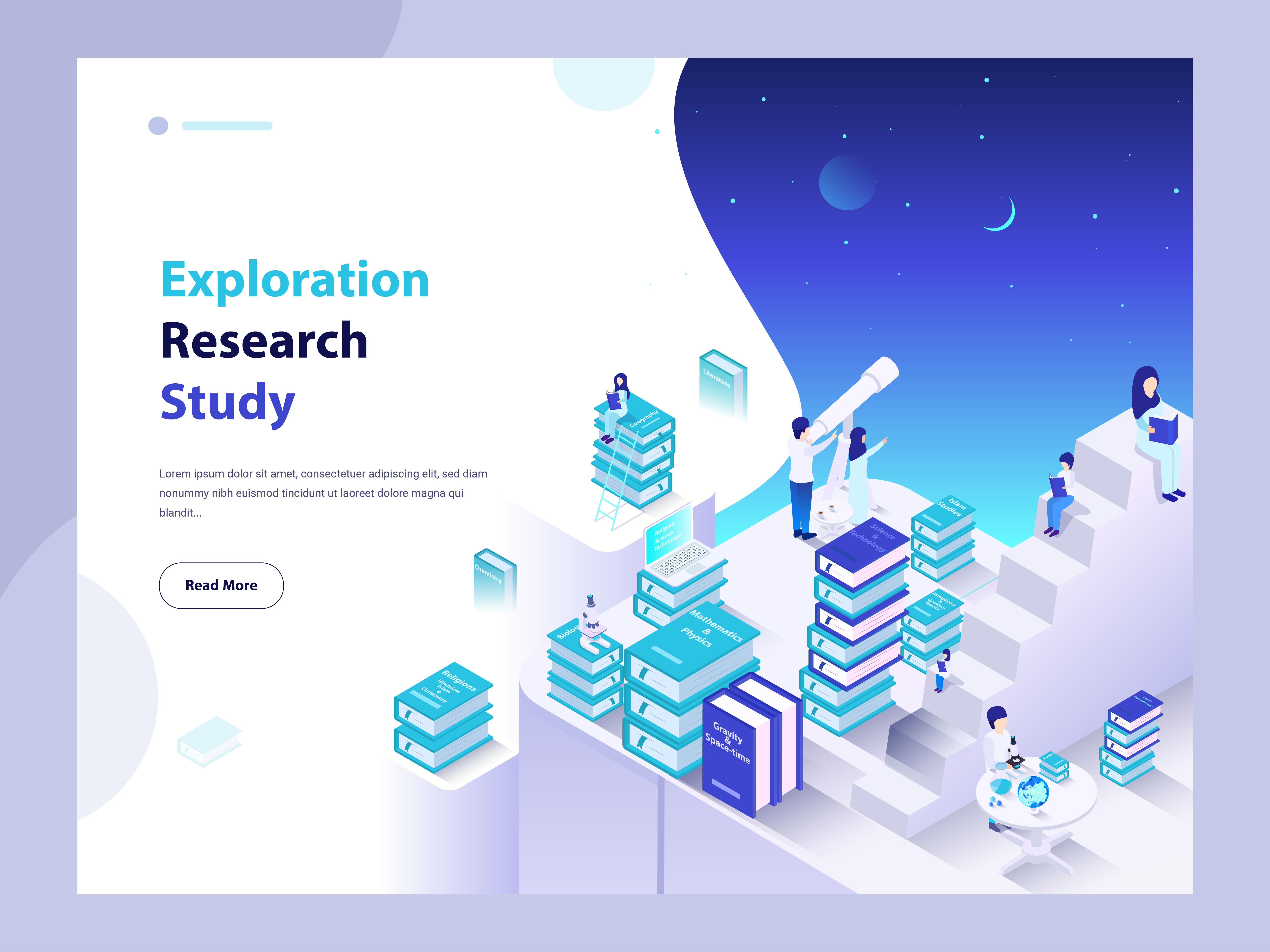 Exploration Research Study Isometric vector illustration books design exploration home page illustration illustration isometric isometric asset research science study ui ui asset ui elements ui graphics vector website elements website graphics