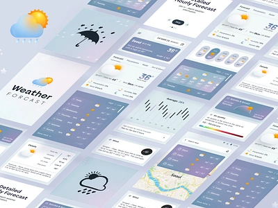 Weather App UI Kit app branding design flutter forecrast minimal mobile app screen swift ui uiux user interface weather