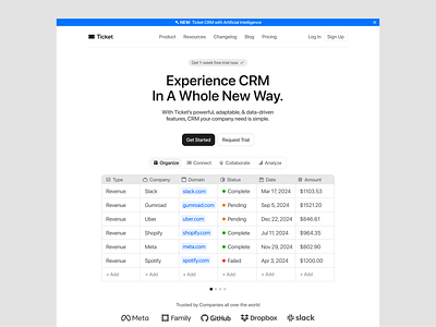 Homepage Hero - Ticket CRM app column component crm design system figma hero homepage landing page light minimalist modal page row table ui ui design ui kit web design widget