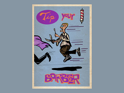 Tip Your Barber 2d barber card clip studio paint comic digital art drawing illustration poster retro sketch texture