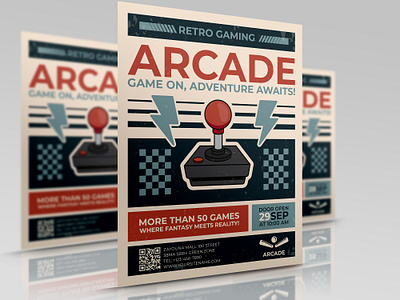 Arcade Rerto Game Flyer Template classic fun game gaming players retro vintage
