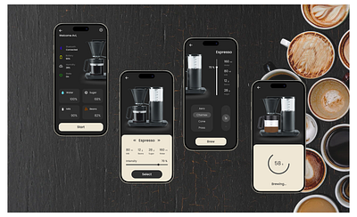 Coffee Maker Application app application brew cafe coffee coffee application coffee maker dark make coffee minimal modern order product design ui