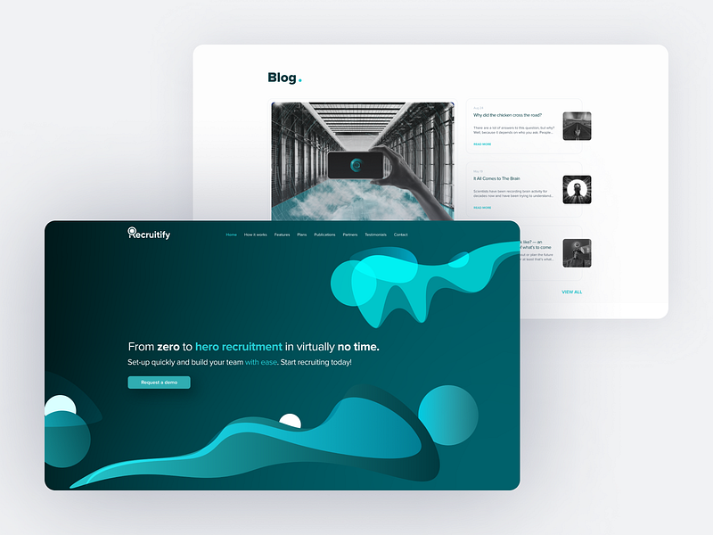 Recruitify • Recruiting Web Platform • Landing page blog section hero section landing page recruitment turquoise ui ux