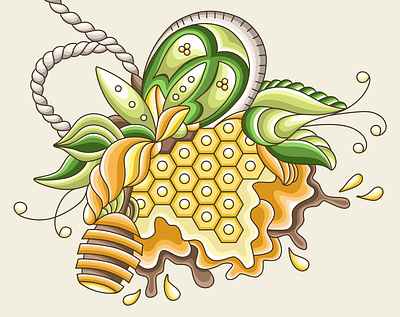 Honey Inspiration Art bee branding cute doodle flowers graphic design honey illustration leaves logo pattern vector yellow