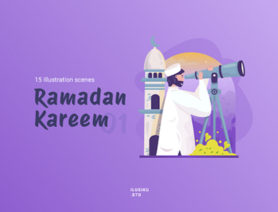 Ramadan Kareem Illustration Set cartoon character flat design flat illustration graphic design greeting illustration islamic mubarak ramadan ramadhan religion ui vector