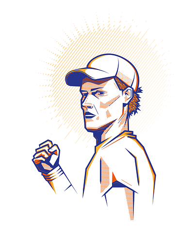 The good sinner art determination fist illustration jannik orange player portrait sinner sport tennis tennis cap tribute
