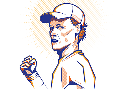The good sinner art determination fist illustration jannik orange player portrait sinner sport tennis tennis cap tribute