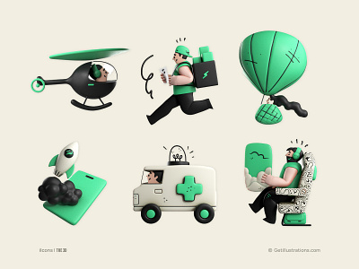 ilcons 3D icons 3d icons ambulance animated icons blender blender 3d branding character design delivery design system duotone icons flat icons icons for websites ilcons illustration making video minimal design rocket vector vector icons