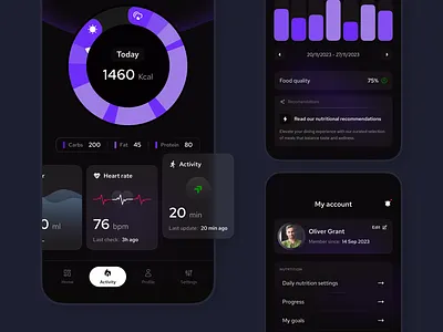 NutriLog mobile app android app dark design flat home ios layo mobile navigation nutrition splash statistic studio ui ux