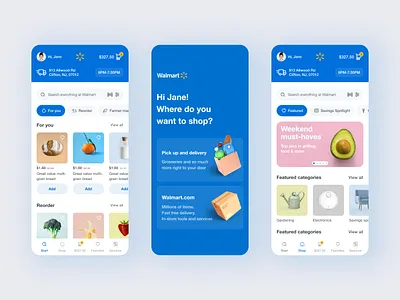 Walmart App Redesign 3d app app design branding design e commerce goods illustration interaction market mobile app redesign shop shopping ui ui trends ux walmart