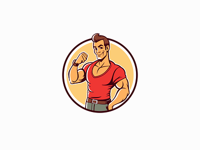 Man Flexing Arm Logo branding cartoon circular design emblem fitness flexing gym icon illustration logo man mark mascot muscles smile sports vector