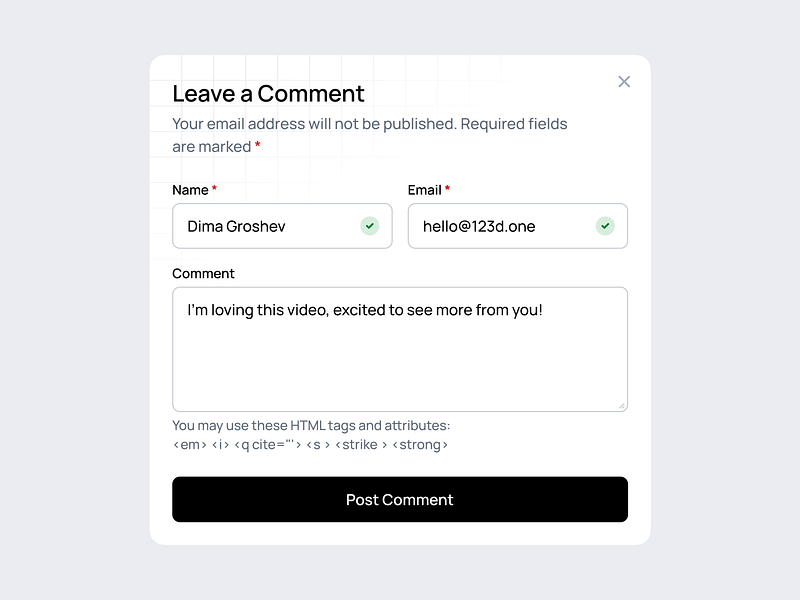 Leave a Comment button clean comment design kit design system figma form input minimalism modal popup ui ui kit