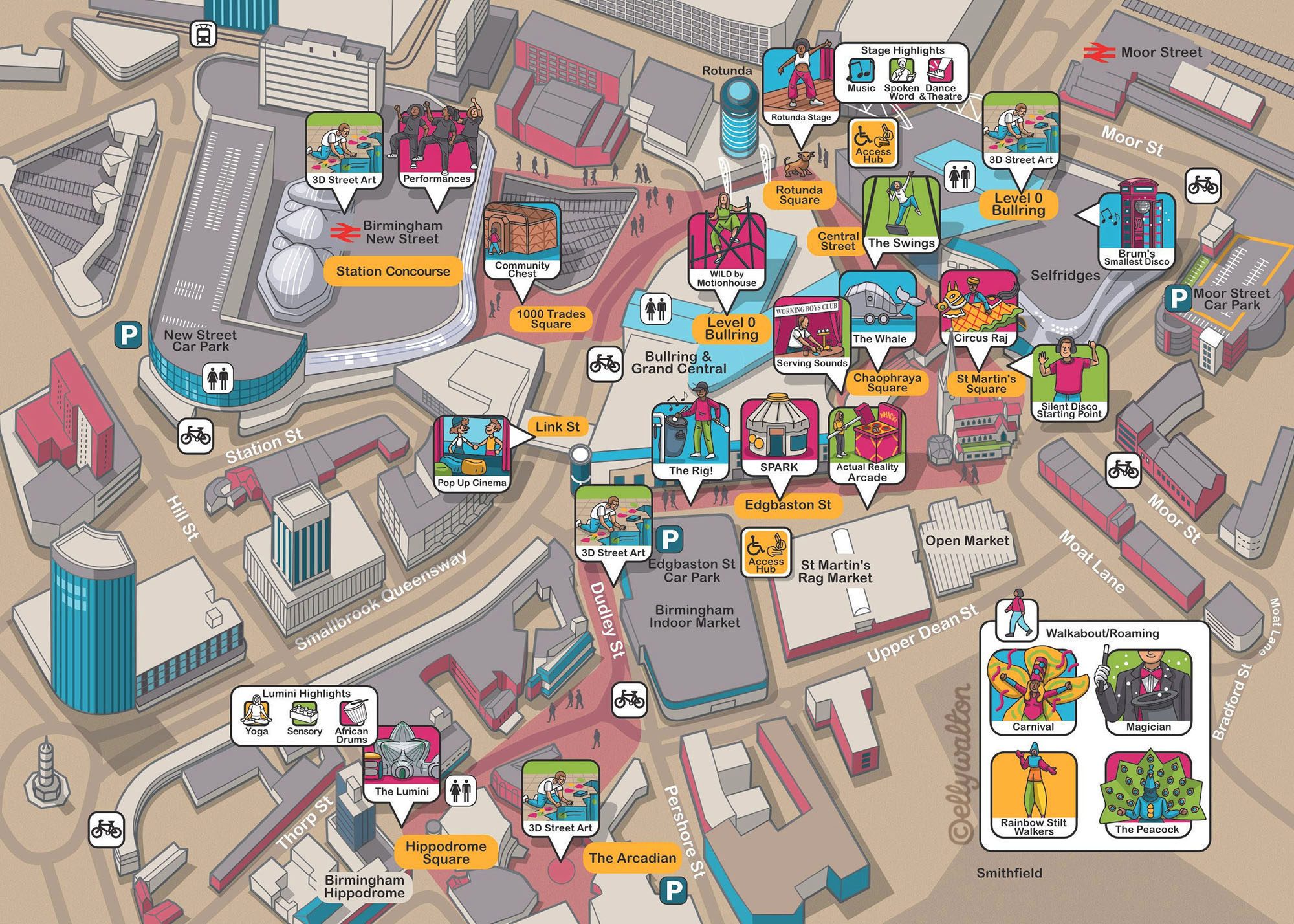 Map Illustration of Birmingham City for "Weekender" Festival 3d 3d map birmingham city birmingham weekender festival city map illustrated map illustration map map illustration tourism map tourist information tourist map vector map