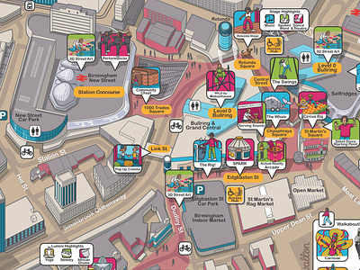 Map Illustration of Birmingham City for "Weekender" Festival 3d 3d map birmingham city birmingham weekender festival city map illustrated map illustration map map illustration tourism map tourist information tourist map vector map