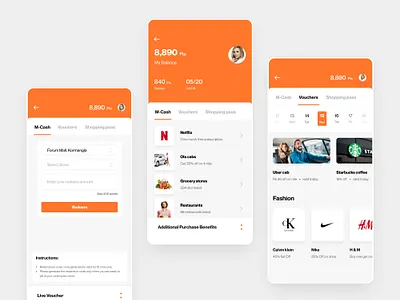 Vouchers, Shopping pass app design fashion mall minimal mobile online shopping ui white