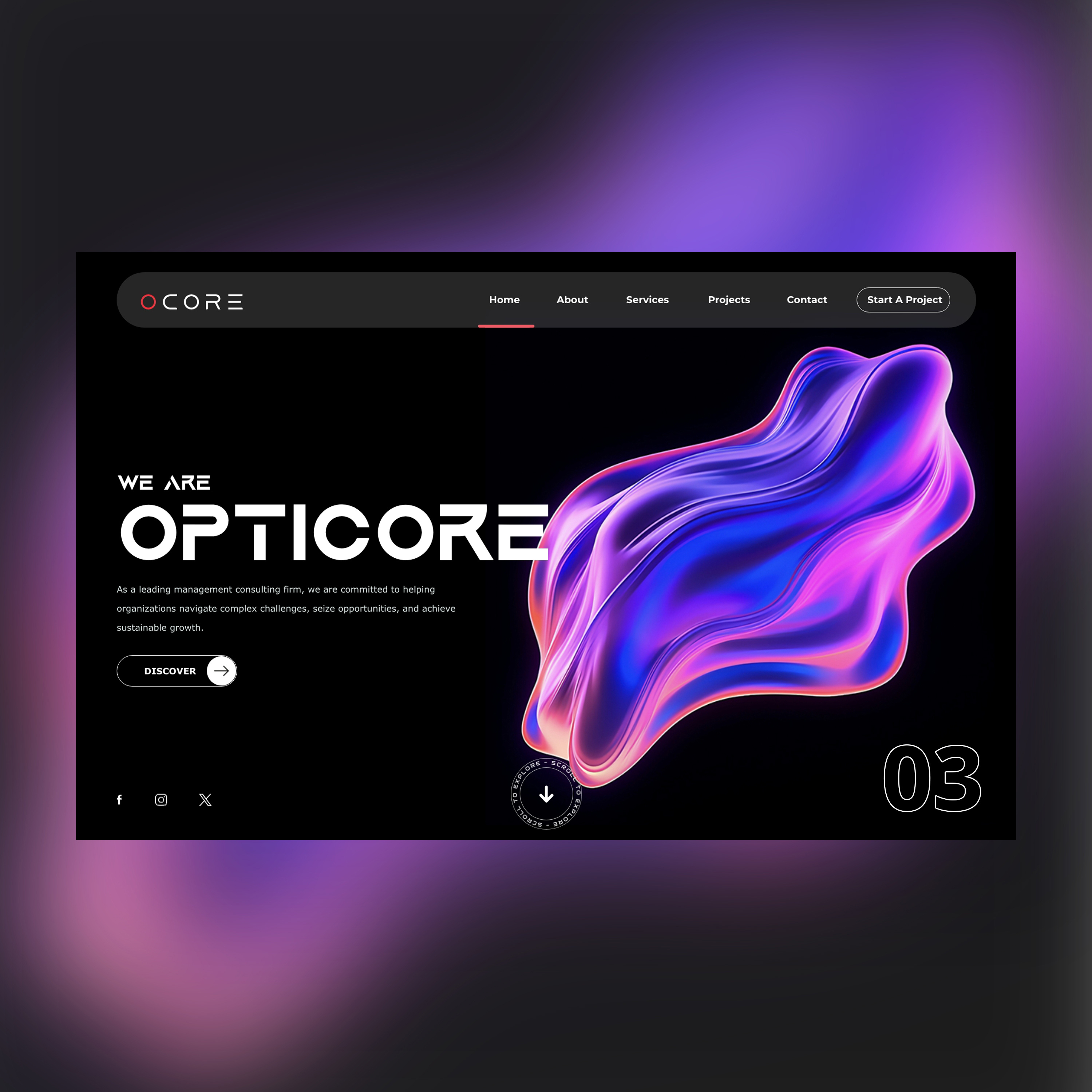 Opticore Web Ui Design Landing Shot 3d ai animation branding design graphic design holographic illustration logo motion graphics photography shapes ui ui design ux ux design web design
