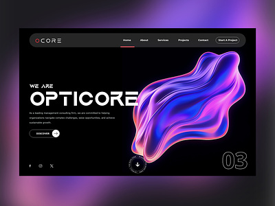 Opticore Web Ui Design Landing Shot 3d ai animation branding design graphic design holographic illustration logo motion graphics photography shapes ui ui design ux ux design web design