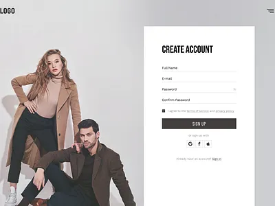 E-commerce Sign Up Page #DailyUI account e commerce fashion ui minimal ui sign page sign up web design