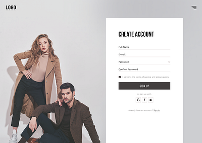 E-commerce Sign Up Page #DailyUI account e commerce fashion ui minimal ui sign page sign up web design