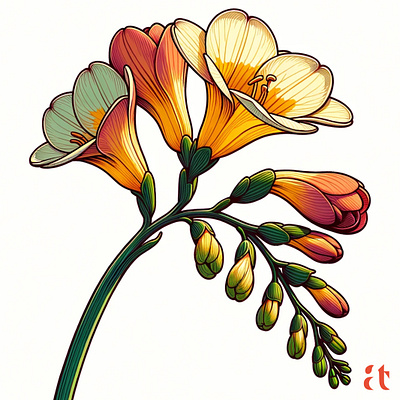 Radiant Freesia by Aravind Reddy Tarugu aravind aravinds creations art artistic flora blossom vector botanical artwork design detailed illustration digital flower art fine line detail floral art floral design freesia vector gradient coloring illustration nature inspired reddy tarugu vector vector botany