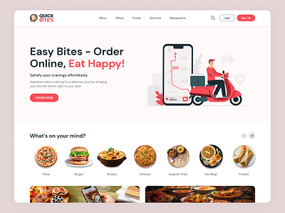 😋 Quick Bite's Website. animation app creative delivery design food illustration login logo minimal mobile online order page typography ui ux vector web website