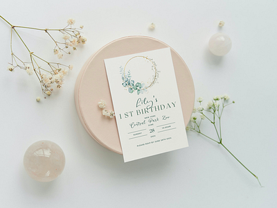 Birthday Invitation with Watercolor Elements babys breath birthday eco eucalyptus invitation minimalistic natural watercolor