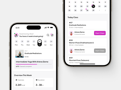 Yoiki - Yoga Training Class App class clean date health ios minimalism navigation schedule time training ui ui design uiux design workout class