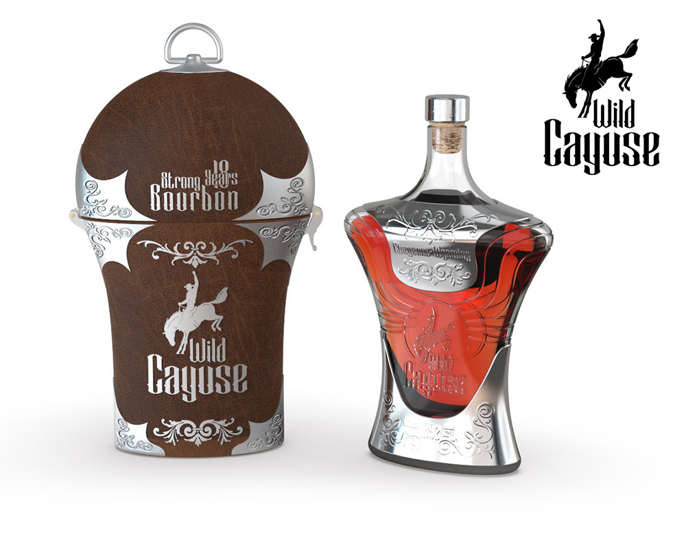 Wild Cayuse - Strong American Bourbon - 18Years 3d 3d modeling alcohol bottle design bourbon brand identity branding liquor package design packaging product design usa whiskey whisky
