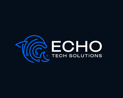 Echo Tech Solutions Logo animal animal logo brand branding design dolphin echo graphic design icon illustration limitless logo logo design logotype mark symbol