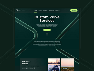 Custom Valbe Services web design + 3d Spline 3d 3d motion creativeagency design fluid glass green spline tube ui valve web design webdesign website