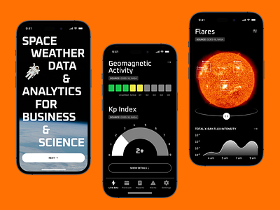 Space Weather App app design blue origin data data visualisation ios mobile nasa product design science space space tourism space x spacetech ui ux virgin galactic