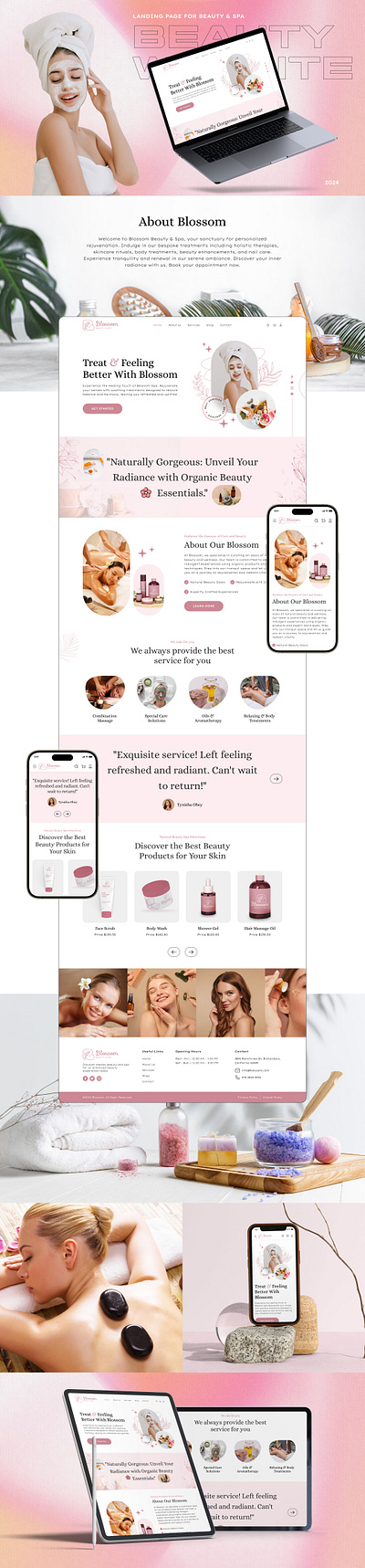 Blossom - Beauty & Spa | Landing page beauty and spa beauty product blossom branding creative design figma hupp hupptechnology landingpage mockup natural beauty ui uiux web design