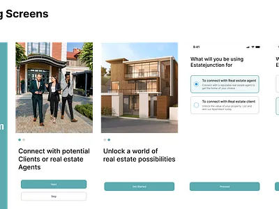 Onboarding screens for a real estate connection app design figma mobile app real estate uiux