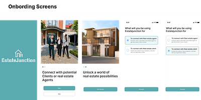 Onboarding screens for a real estate connection app design figma mobile app real estate uiux