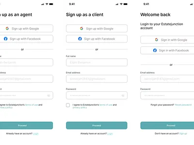 Real estate app Sign up and login screen design figma mobile app real estate uiux